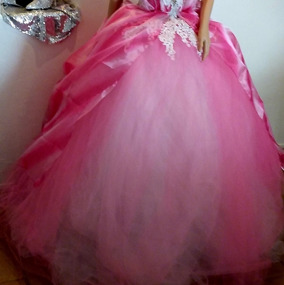 SAMPLE GOWN ONLY - FARRAH Pink Tie Dye Organza & Lace Bridal Ballgown - Picture 2 of 10
